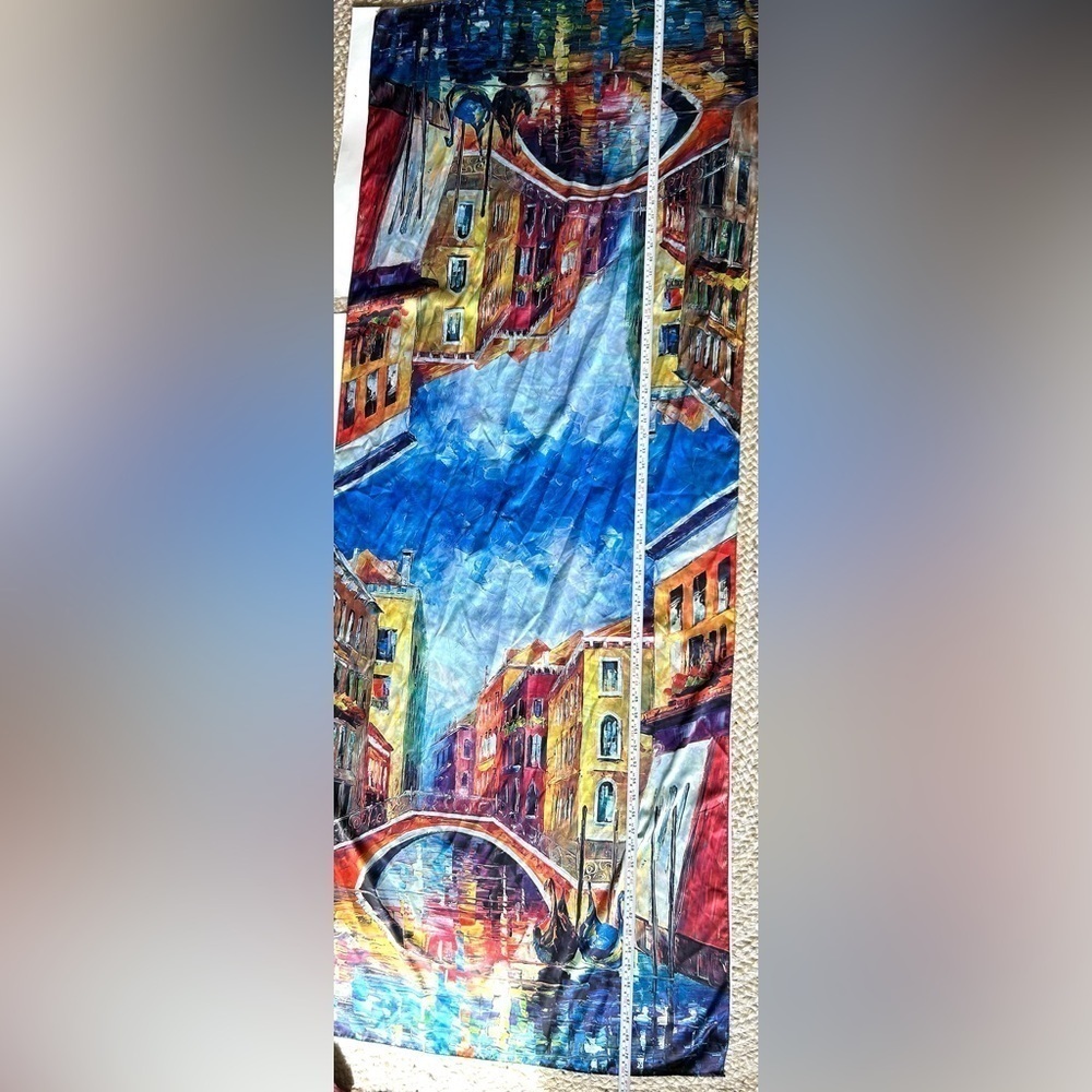 Silk made in Italy scarf double sided Venice flowers hand painted - Picture 5 of 13